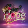 A visually stunning and luxurious HOPE word. valentine\'s compositions. 3d illustration