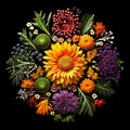 Visually stunning mandala composed of intricately drawn and colorful herbal plant elements