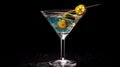 Creative Martini with Olive Skewer in Triangular Glass Royalty Free Stock Photo