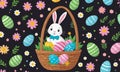 basket full easter eggs with bunny in it Royalty Free Stock Photo