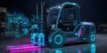 Futuristic Digital Forklift with Augmented Reality Interface in a Modern Warehouse Environment Royalty Free Stock Photo