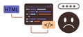 Coding Error Highlighted with Sad Face and Password Input Representing Programming Issues Royalty Free Stock Photo
