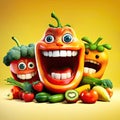 Visuals featuring cute and happy vegetable characters with smiling faces. Generative AI