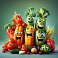 Visuals featuring cute and happy vegetable characters with smiling faces. Generative AI