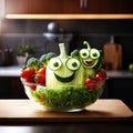 Visuals featuring cute and happy vegetable characters with smiling faces. Generative AI