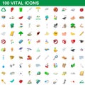 100 vital icons set, cartoon style