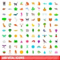 100 vital icons set, cartoon style