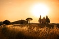 Vitaleta Chapel at sunset, Tuscan landscape near San Quirico d`Orcia, Siena, Tuscany Italy Royalty Free Stock Photo