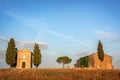 Vitaleta Chapel, Tuscan landscape near San Quirico d`Orcia, Siena, Tuscany Italy Royalty Free Stock Photo