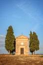 Vitaleta Chapel, Tuscan landscape near San Quirico d`Orcia, Siena, Tuscany, Italy Royalty Free Stock Photo