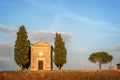 Vitaleta Chapel, Tuscan landscape near San Quirico d`Orcia, Siena, Tuscany Italy Royalty Free Stock Photo