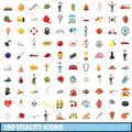 100 vitality icons set, cartoon style