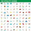 100 vitality icons set, cartoon style