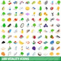 100 vitality icons set, isometric 3d style Royalty Free Stock Photo