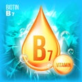 Vitamin B7 Biotin Vector. Vitamin Gold Oil Drop Icon. Organic Gold Droplet Icon. Medicine Liquid, Golden Substance. For