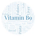 Vitamin B9 in a circle shape word cloud.