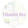 Vitamin B12 in a circle shape word cloud.