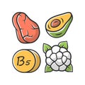 Vitamin B5 color icon. Meat, avocado and cauliflower. Healthy eating. Pantothenic acid natural food source. Proper Royalty Free Stock Photo