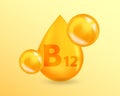 Vitamin B12 Cyanocobalamin. Realistic Vitamin drop B12 Cyanocobalamin design. 3D Vitamin complex illustration concept.