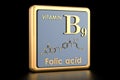 Vitamin B9, folic acid. Icon, chemical formula, molecular structure. 3D rendering