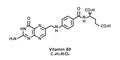 Vitamin B9 Folic acid molecular structure. Vitamin B9 Folic acid skeletal chemical formula. Chemical molecular formulas