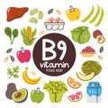 Vitamin B9 food ingredients. Folic acid