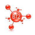 Vitamin B12 in the form of atoms molecules red glossy. Icon 3D isolated on white background. Minerals vitamins complex. Medical Royalty Free Stock Photo