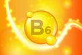 Vitamin B6 gold shining pill capsule icon . Vitamin complex with Chemical formula. shine gold sparkles. medical and pharmaceutical