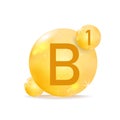 Vitamin B1 golden icon. Drop vitamin pill capsule.