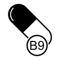 Vitamin B9 icon, healthy medicine pill supplement symbol, complex mineral vector illustration