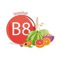 Vitamin B8 inositol. Natural organic foods with high vitamin content Royalty Free Stock Photo