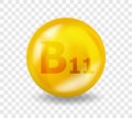 Vitamin B11 L-carnitine. Vitamin complex illustration concept. B11 L-carnitine pill capsule. 3D Yellow drug nutrition Royalty Free Stock Photo