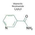 Vitamin B3 molecule structure. Nicotinamide skeletal formula. Chemical compound. Vector illustration. Stock image.