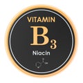 Vitamin B3, niacin. Circle icon, chemical formula, molecular structure. 3D rendering Royalty Free Stock Photo