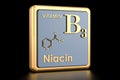 Vitamin B3, niacin. Icon, chemical formula, molecular structure. Royalty Free Stock Photo