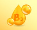 Vitamin B3 Niacin. Realistic Vitamin drop B3 Niacin design. 3D Vitamin complex illustration concept.