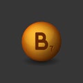 Vitamin B7 Orange Glossy Sphere Icon on Dark Background. Vector Royalty Free Stock Photo