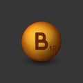 Vitamin B12 Orange Glossy Sphere Icon on Dark Background. Vector