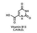 Vitamin B13 Orotic acid molecular structure. Vitamin B13 Orotic acid skeletal chemical formula. Chemical molecular