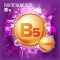 Vitamin B5 Pantothenic Acid Vector. Vitamin Gold Oil Pill Icon. Organic Vitamin Gold Pill Icon. Capsule, Golden