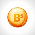 Vitamin b5 pill icon. Pantothenic acid nutrition care. Gold drop essence. Isolated golden vector symbol of b5 vitamin Royalty Free Stock Photo