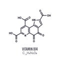 Vitamin B14 PQQ, methoxatin C14H6N2O8 molecular structure. Xylitol skeletal chemical formula. Vector illustration