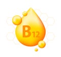 Vitamin b12 with realistic drop. Particles of vitamins in the middle