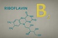 Vitamin B2. Riboflavin molecule on paper texture background. Skeletal formula of vitamin b2 riboflavin. Recessed text in