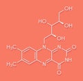 Vitamin B2 riboflavin molecule. Skeletal formula.