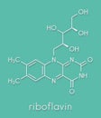 Vitamin B2 riboflavin molecule. Skeletal formula.