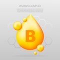 Vitamin B shining pill capcule icon. Shining golden substance drop. Meds ads. Beauty treatment nutrition skin care