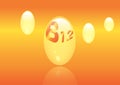 Vitamin B12 shining pill capcule icon . Vitamin complex with Chemical formula, group B, Cyanocobalamin, hydroxocobalamin. Vector i