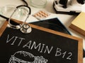 Vitamin B 12 is shown using the text. Medical concept and the medicine. B12 Supplement. Supports Metabolism Royalty Free Stock Photo