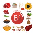 Vitamin B1 thiamine. A set of organic organic foods with a high content of vitamin